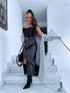 Black imitation leather LONG skirt with insulation T50-24